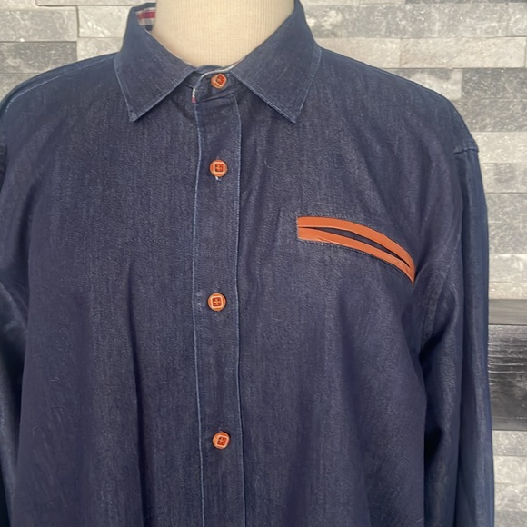 Coofandy Men's XL Denim Shirt Flip Cuff Long Sleeve Button Front Collared Blue - Picture 3 of 7